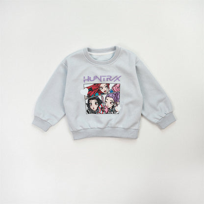 Cute Anime Girls' Pullover Children's Sweatshirt In Natural Pink With Long Sleeves, Made From Over 50% Cotton