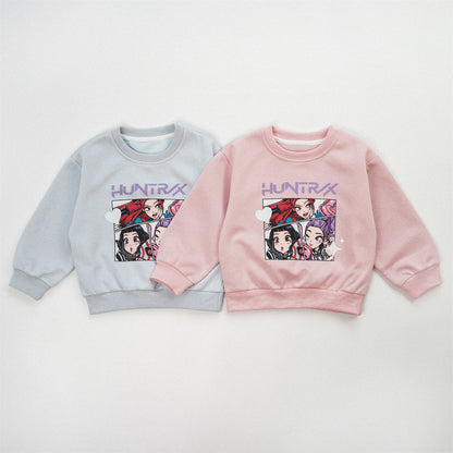 Cute Anime Girls' Pullover Children's Sweatshirt In Natural Pink With Long Sleeves, Made From Over 50% Cotton