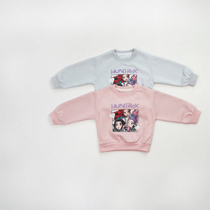 Cute Anime Girls' Pullover Children's Sweatshirt In Natural Pink With Long Sleeves, Made From Over 50% Cotton