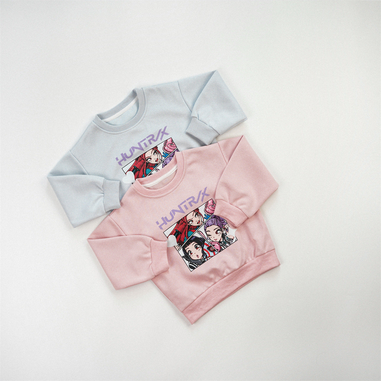 Cute Anime Girls' Pullover Children's Sweatshirt In Natural Pink With Long Sleeves, Made From Over 50% Cotton