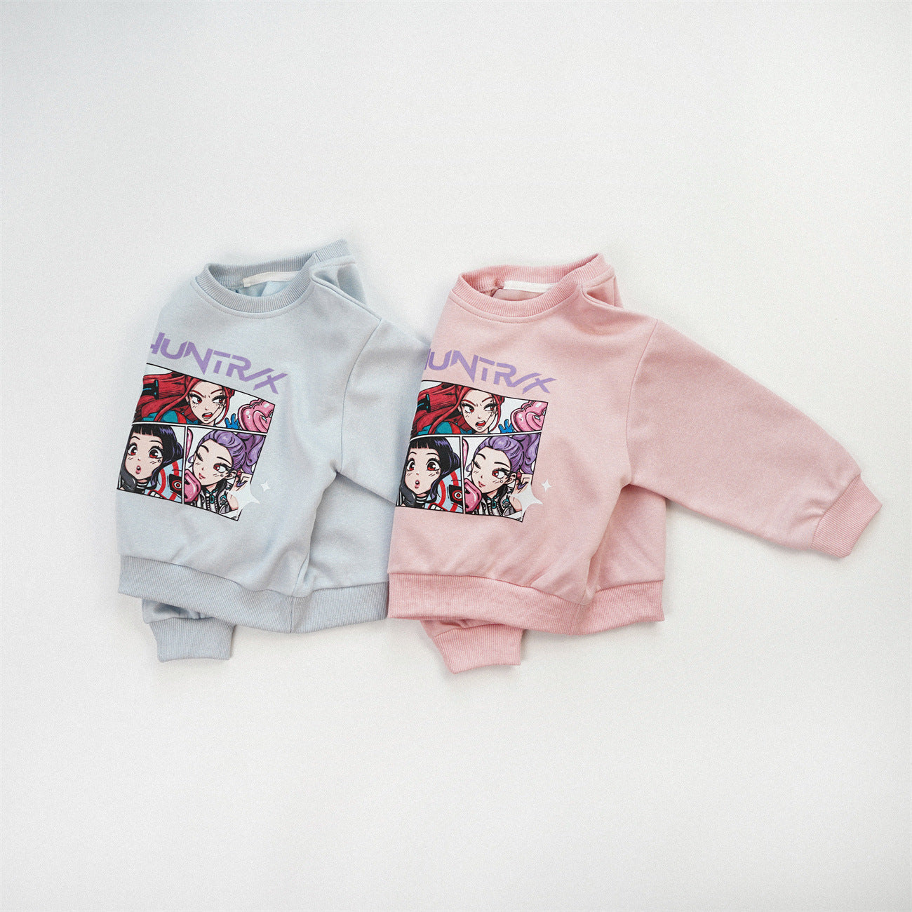 Cute Anime Girls' Pullover Children's Sweatshirt In Natural Pink With Long Sleeves, Made From Over 50% Cotton