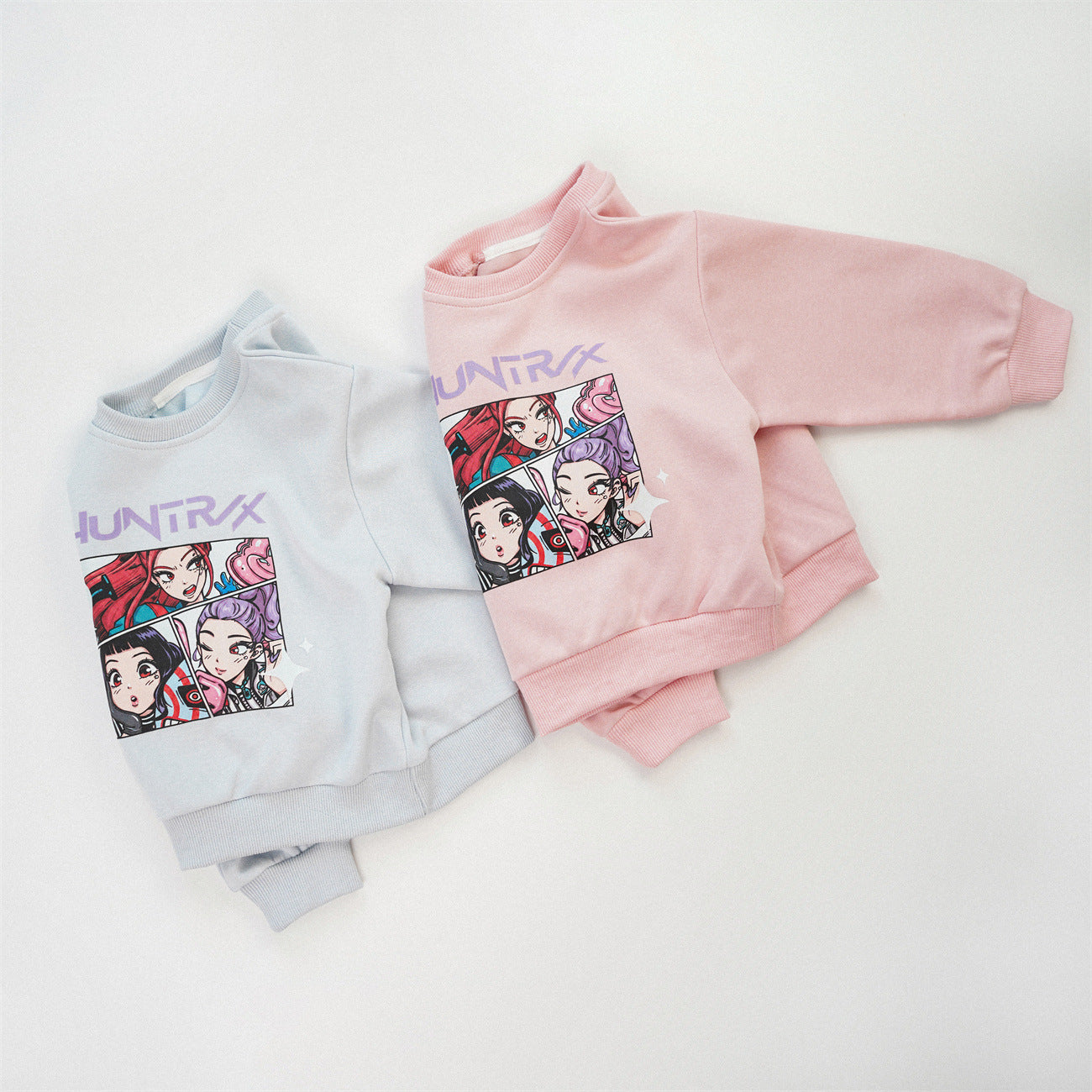 Cute Anime Girls' Pullover Children's Sweatshirt In Natural Pink With Long Sleeves, Made From Over 50% Cotton
