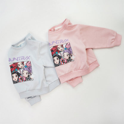 Cute Anime Girls' Pullover Children's Sweatshirt In Natural Pink With Long Sleeves, Made From Over 50% Cotton
