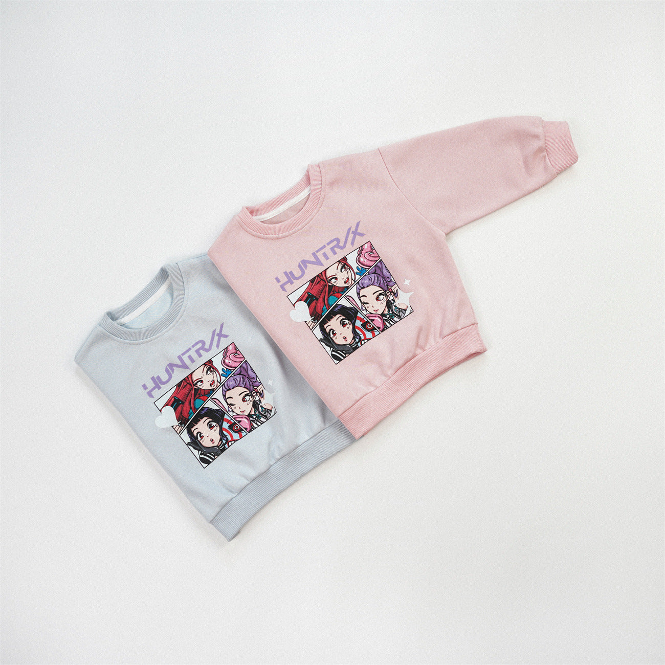Cute Anime Girls' Pullover Children's Sweatshirt In Natural Pink With Long Sleeves, Made From Over 50% Cotton