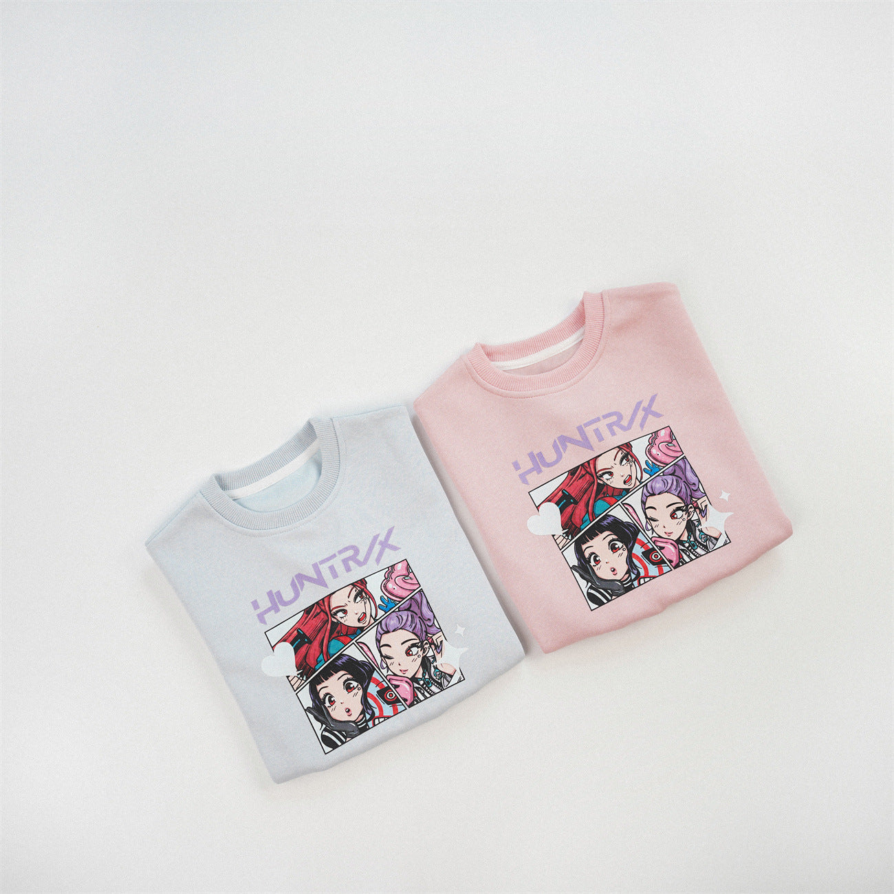 Cute Anime Girls' Pullover Children's Sweatshirt In Natural Pink With Long Sleeves, Made From Over 50% Cotton