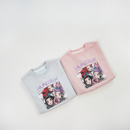 Cute Anime Girls' Pullover Children's Sweatshirt In Natural Pink With Long Sleeves, Made From Over 50% Cotton