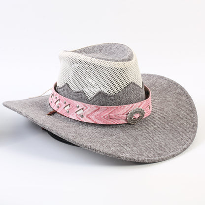 Unisex Cowboy Style Solid Color Straw Hat With Wide Brim, Breathable Design Featuring Braid Craftsmanship