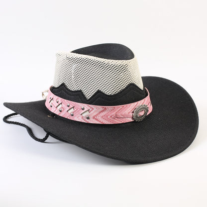 Unisex Cowboy Style Solid Color Straw Hat With Wide Brim, Breathable Design Featuring Braid Craftsmanship