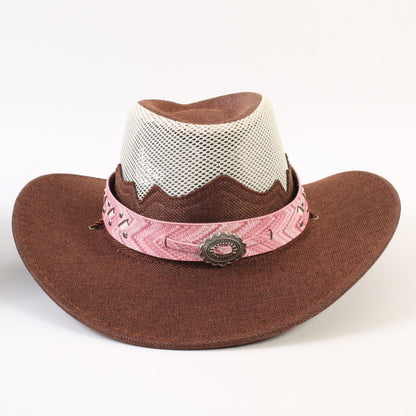 Unisex Cowboy Style Solid Color Straw Hat With Wide Brim, Breathable Design Featuring Braid Craftsmanship