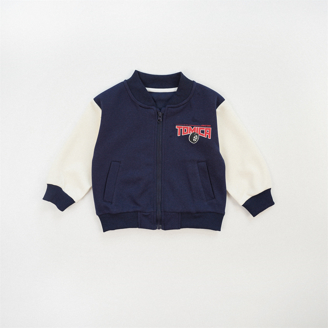 Color Block Sport Jacket For Boys In Navy Blue, Made With Over 70% Cotton, Baby Size 12-18M