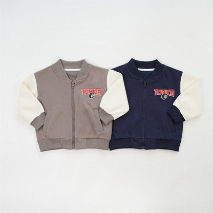Color Block Sport Jacket For Boys In Navy Blue, Made With Over 70% Cotton, Baby Size 12-18M
