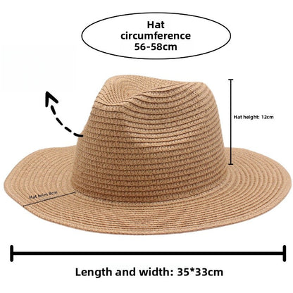Unisex Bohemian Wide Brim Panama Hat With UV Protection, Straw Material Featuring Braid Craftsmanship