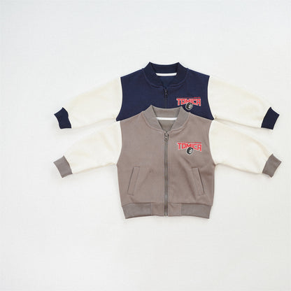 Color Block Sport Jacket For Boys In Navy Blue, Made With Over 70% Cotton, Baby Size 12-18M