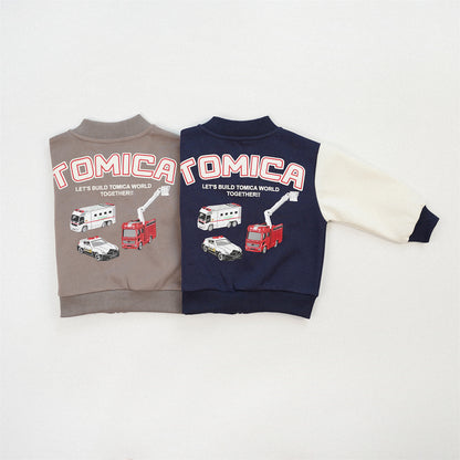 Color Block Sport Jacket For Boys In Navy Blue, Made With Over 70% Cotton, Baby Size 12-18M