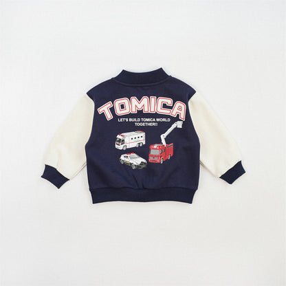 Color Block Sport Jacket For Boys In Navy Blue, Made With Over 70% Cotton, Baby Size 12-18M