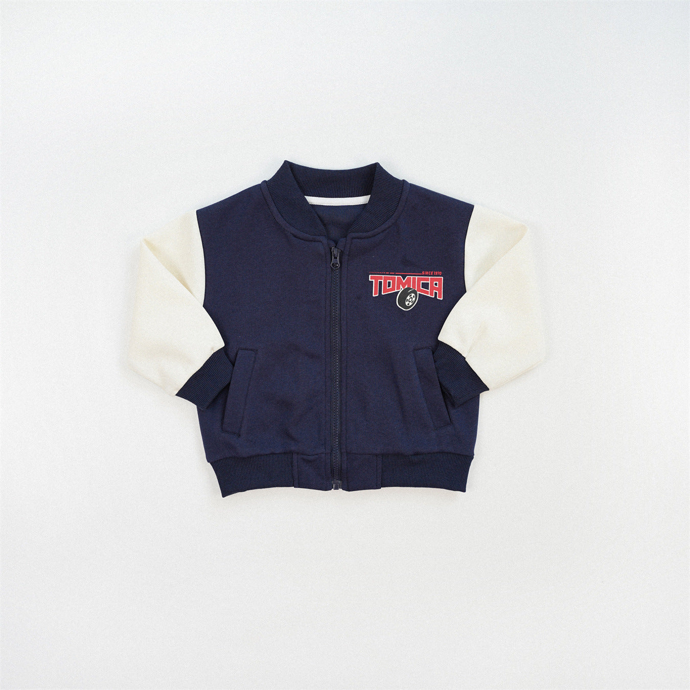Color Block Sport Jacket For Boys In Navy Blue, Made With Over 70% Cotton, Baby Size 12-18M