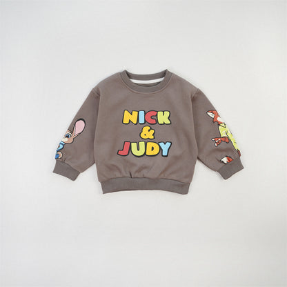 Cute Rabbit Children's Sweatshirt In Red With Round Neck And Long Sleeve, Made From Over 70% Cotton Featuring Pullover Design