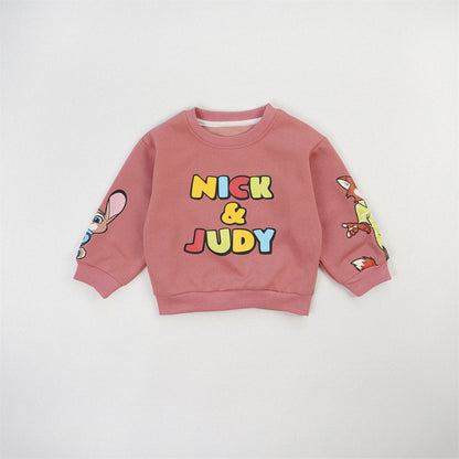 Cute Rabbit Children's Sweatshirt In Red With Round Neck And Long Sleeve, Made From Over 70% Cotton Featuring Pullover Design