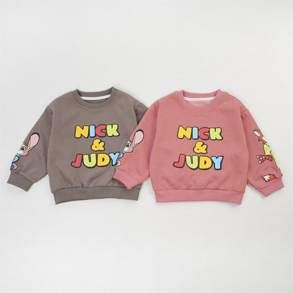 Cute Rabbit Children's Sweatshirt In Red With Round Neck And Long Sleeve, Made From Over 70% Cotton Featuring Pullover Design