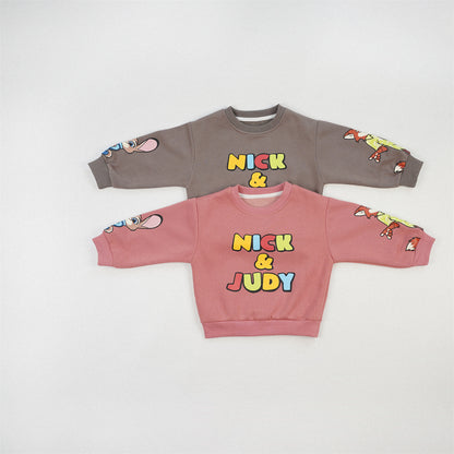 Cute Rabbit Children's Sweatshirt In Red With Round Neck And Long Sleeve, Made From Over 70% Cotton Featuring Pullover Design