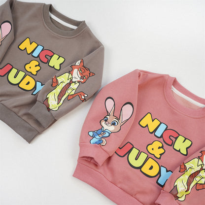Cute Rabbit Children's Sweatshirt In Red With Round Neck And Long Sleeve, Made From Over 70% Cotton Featuring Pullover Design