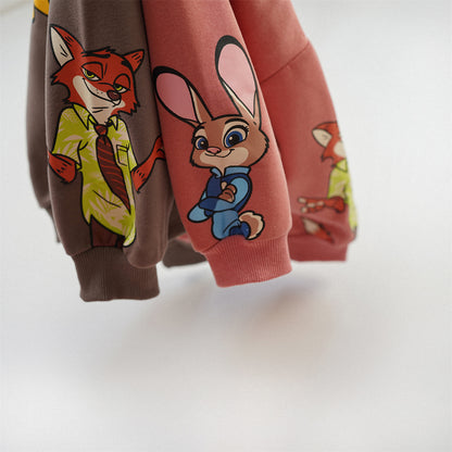 Cute Rabbit Children's Sweatshirt In Red With Round Neck And Long Sleeve, Made From Over 70% Cotton Featuring Pullover Design