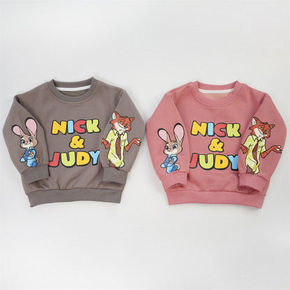 Cute Rabbit Children's Sweatshirt In Red With Round Neck And Long Sleeve, Made From Over 70% Cotton Featuring Pullover Design
