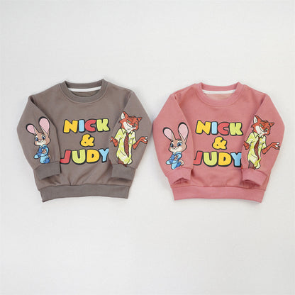 Cute Rabbit Children's Sweatshirt In Red With Round Neck And Long Sleeve, Made From Over 70% Cotton Featuring Pullover Design
