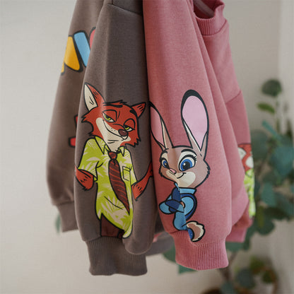 Cute Rabbit Children's Sweatshirt In Red With Round Neck And Long Sleeve, Made From Over 70% Cotton Featuring Pullover Design