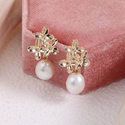 Simple Style Freshwater Pearl Earrings For Women Featuring Natural White 9-10mm Rice-Shaped Pearls