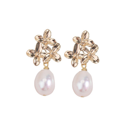 Simple Style Freshwater Pearl Earrings For Women Featuring Natural White 9-10mm Rice-Shaped Pearls