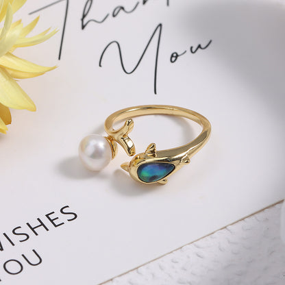 Simple Style Adjustable Ring With Natural White 7-8mm Button Freshwater Pearl And Copper Metal