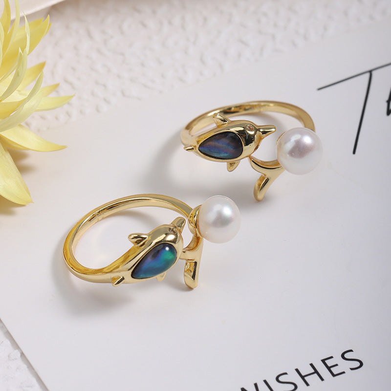 Simple Style Adjustable Ring With Natural White 7-8mm Button Freshwater Pearl And Copper Metal
