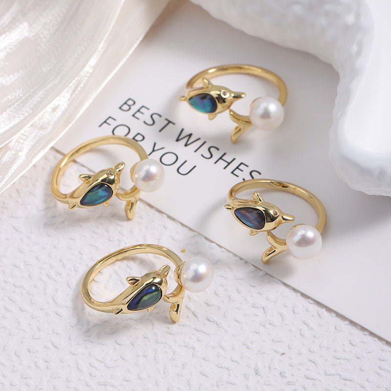 Simple Style Adjustable Ring With Natural White 7-8mm Button Freshwater Pearl And Copper Metal