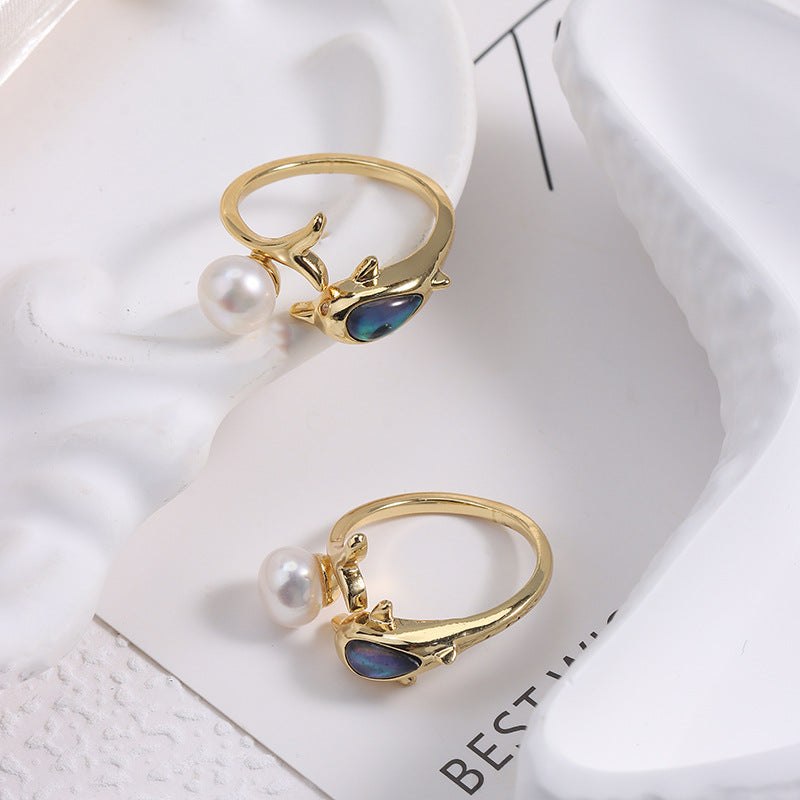 Simple Style Adjustable Ring With Natural White 7-8mm Button Freshwater Pearl And Copper Metal