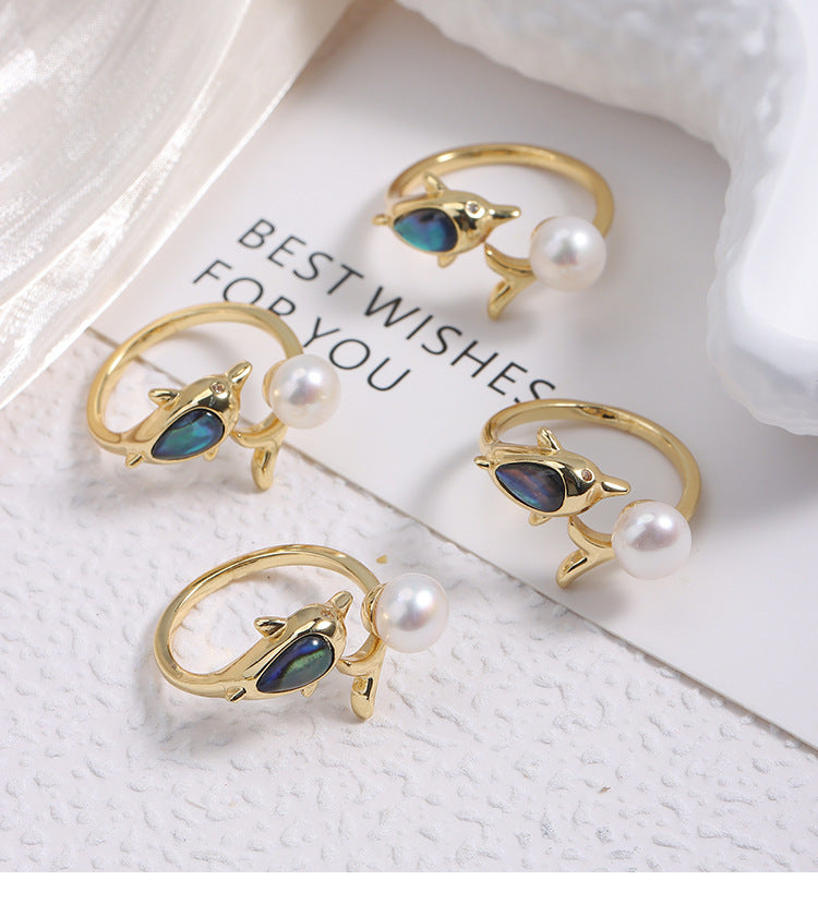 Simple Style Adjustable Ring With Natural White 7-8mm Button Freshwater Pearl And Copper Metal