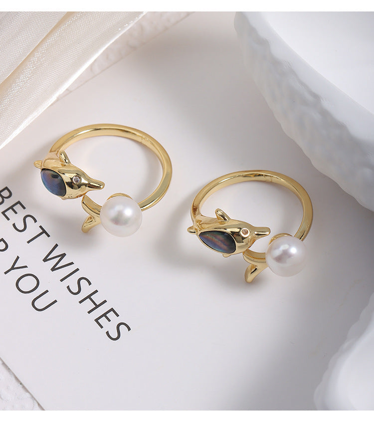Simple Style Adjustable Ring With Natural White 7-8mm Button Freshwater Pearl And Copper Metal