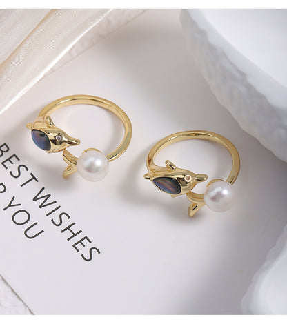 Simple Style Adjustable Ring With Natural White 7-8mm Button Freshwater Pearl And Copper Metal