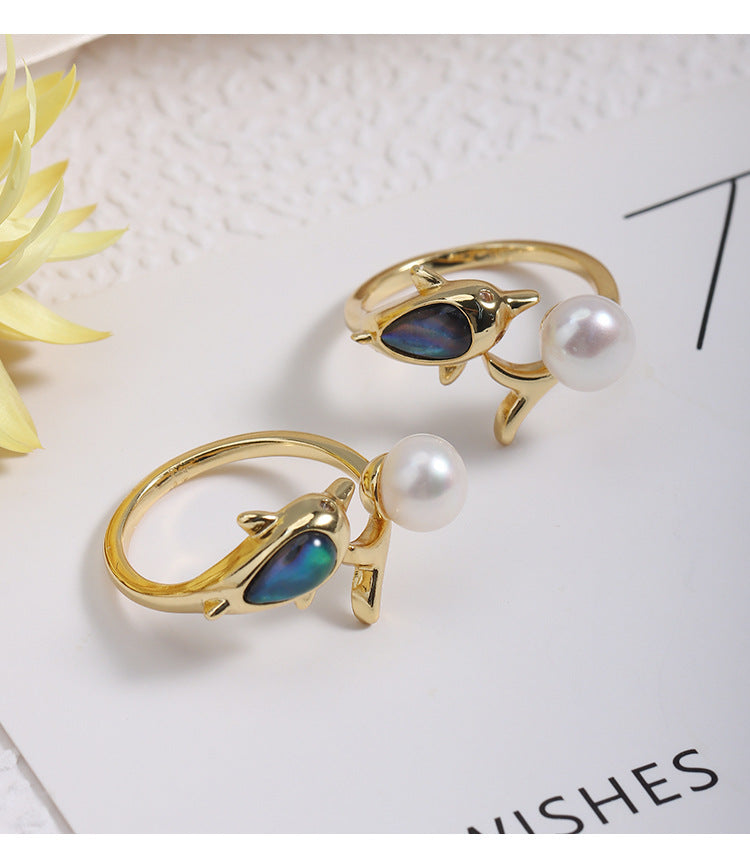 Simple Style Adjustable Ring With Natural White 7-8mm Button Freshwater Pearl And Copper Metal