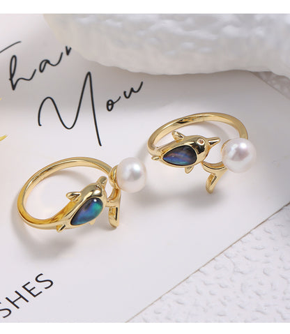 Simple Style Adjustable Ring With Natural White 7-8mm Button Freshwater Pearl And Copper Metal