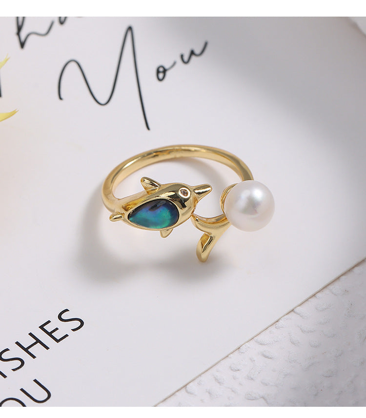 Simple Style Adjustable Ring With Natural White 7-8mm Button Freshwater Pearl And Copper Metal