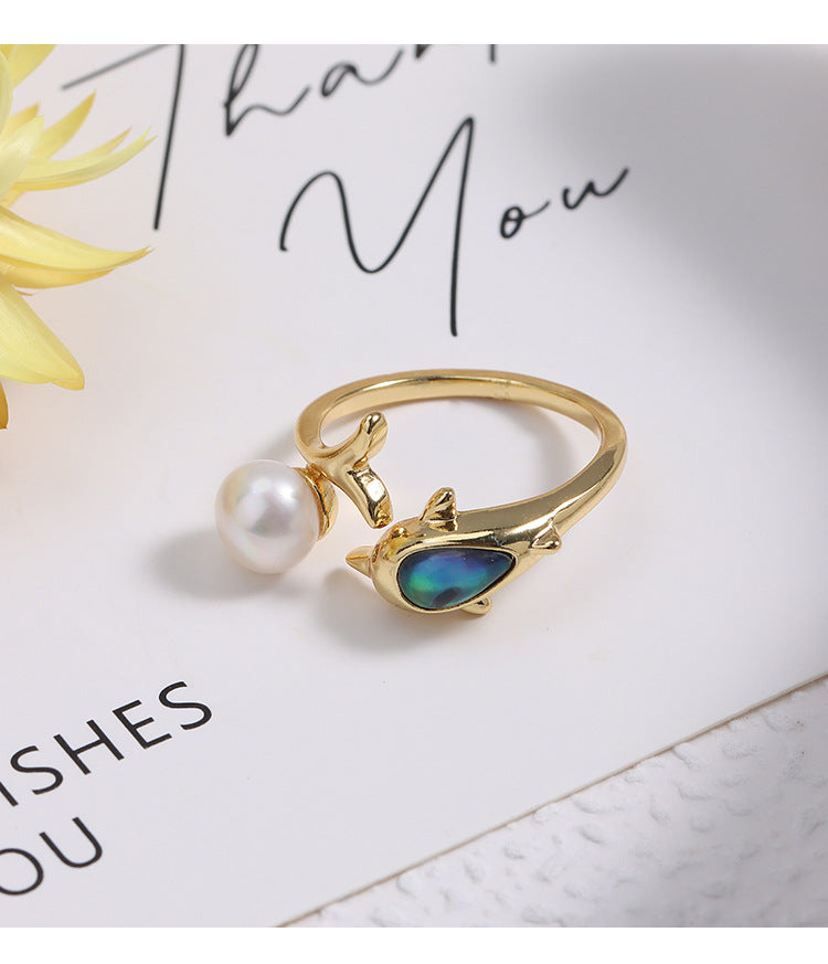 Simple Style Adjustable Ring With Natural White 7-8mm Button Freshwater Pearl And Copper Metal