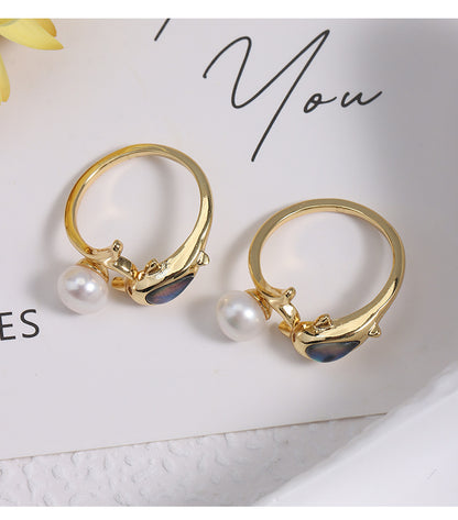 Simple Style Adjustable Ring With Natural White 7-8mm Button Freshwater Pearl And Copper Metal