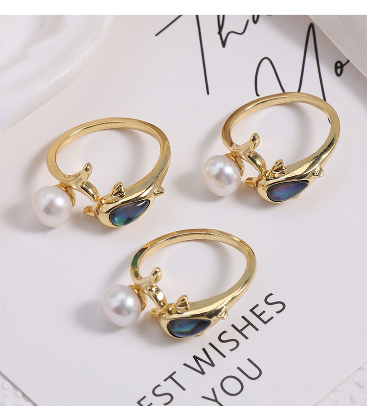 Simple Style Adjustable Ring With Natural White 7-8mm Button Freshwater Pearl And Copper Metal