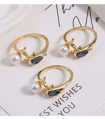 Simple Style Adjustable Ring With Natural White 7-8mm Button Freshwater Pearl And Copper Metal