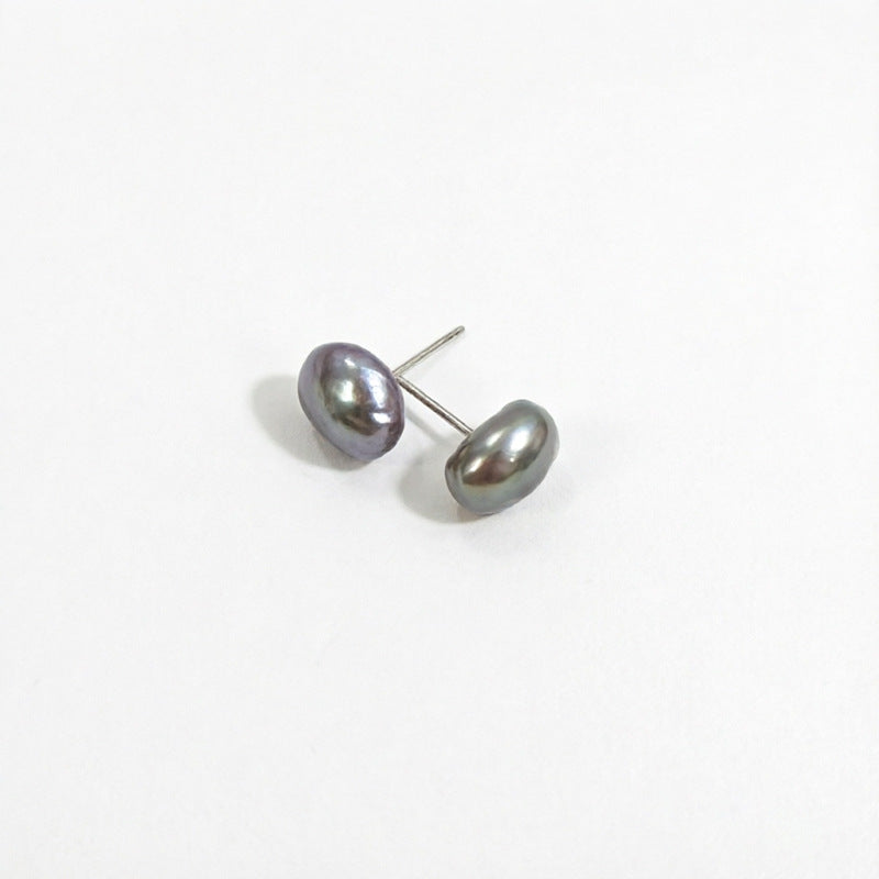Simple Style Natural Deep Purple Freshwater Pearl Stud Earrings With 7-8mm Baroque Pearls In 925 Sterling Silver For Women