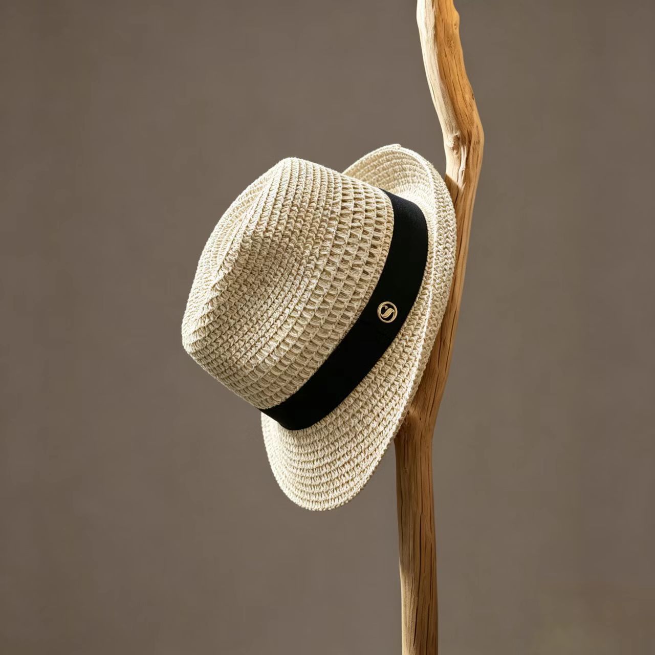French Style Stripe Fedora Hat With Curved Brim, Breathable Straw Material Featuring Hollow Out Design For Adults
