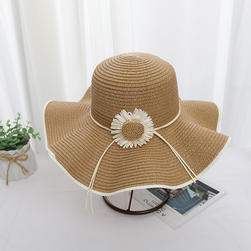 Original Design Women's Straw Wide Brim Hat With Flowers, Handmade UV Protection Adult Hat