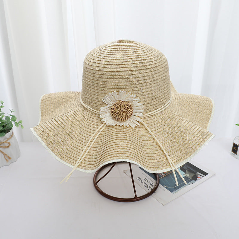 Original Design Women's Straw Wide Brim Hat With Flowers, Handmade UV Protection Adult Hat