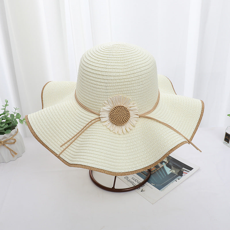 Original Design Women's Straw Wide Brim Hat With Flowers, Handmade UV Protection Adult Hat